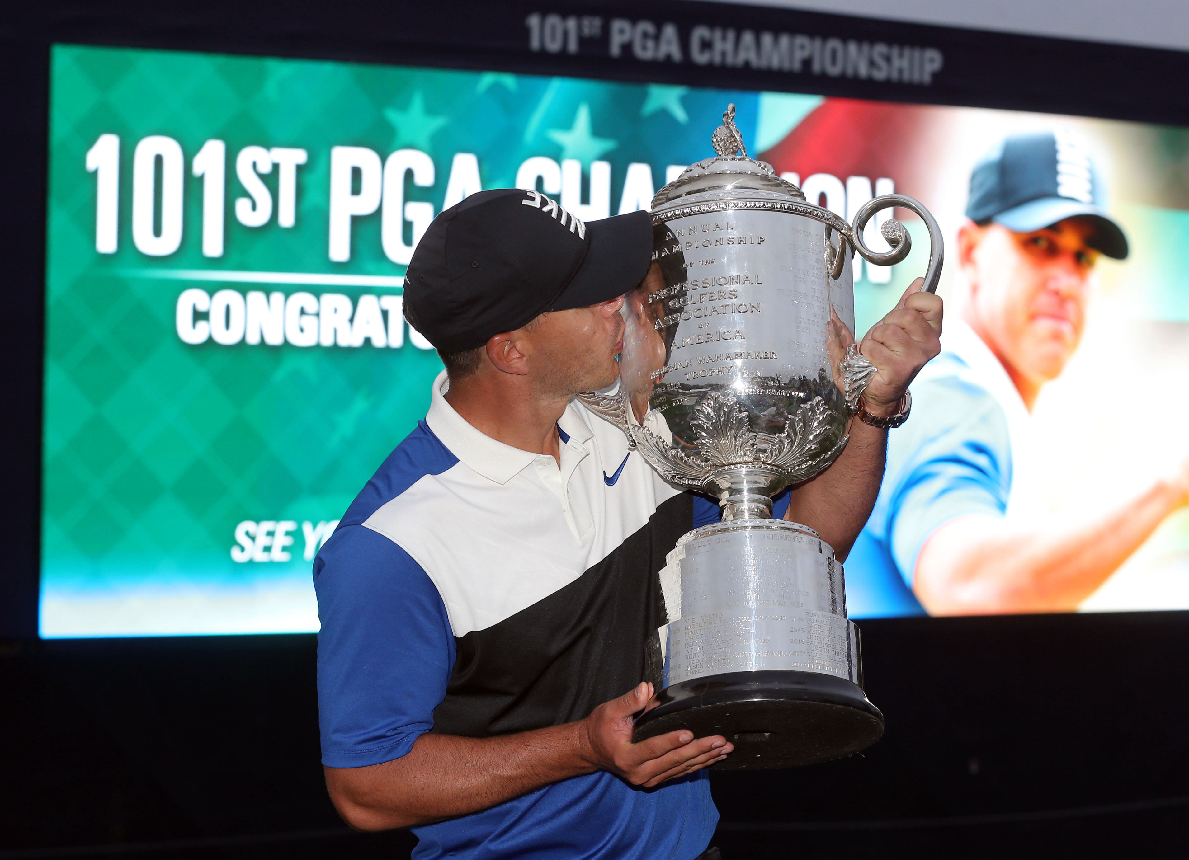 Brooks Koepka with his second PGA Trophy- Source: Imagn